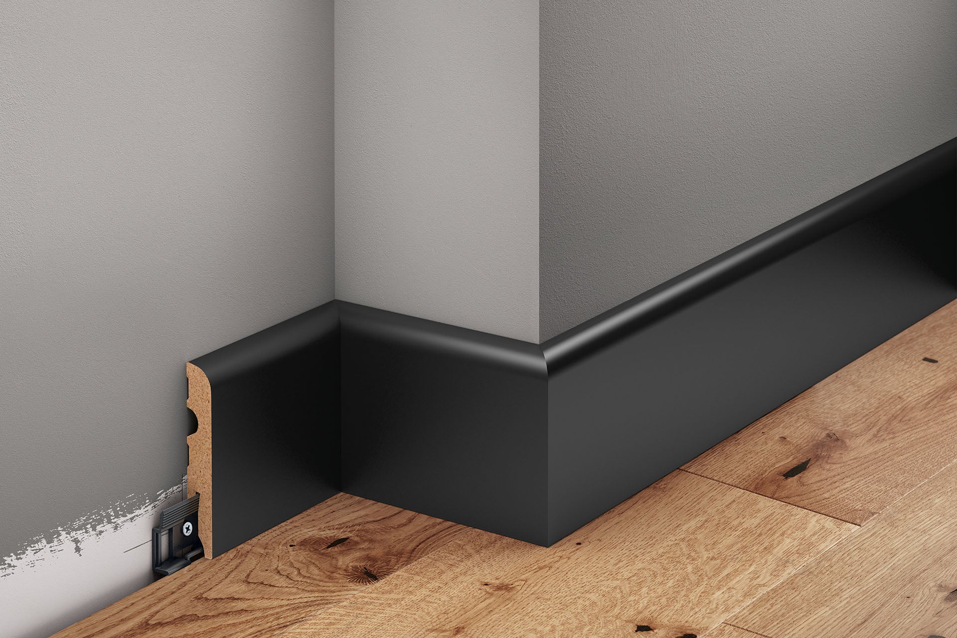 Listwa przypodłogowa zaokrąglona MDF 80x13mm Cezar Czarny RAL9005 lakier półmat 2,20m - Image 3