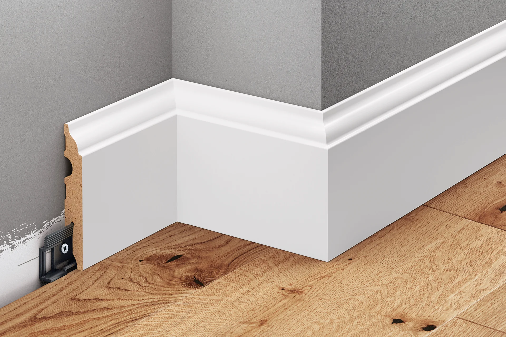 Listwa przypodłogowa dekoracyjna MDF 82x13mm Cezar Biały RAL9003 okleina półmat 2,20m - Image 3