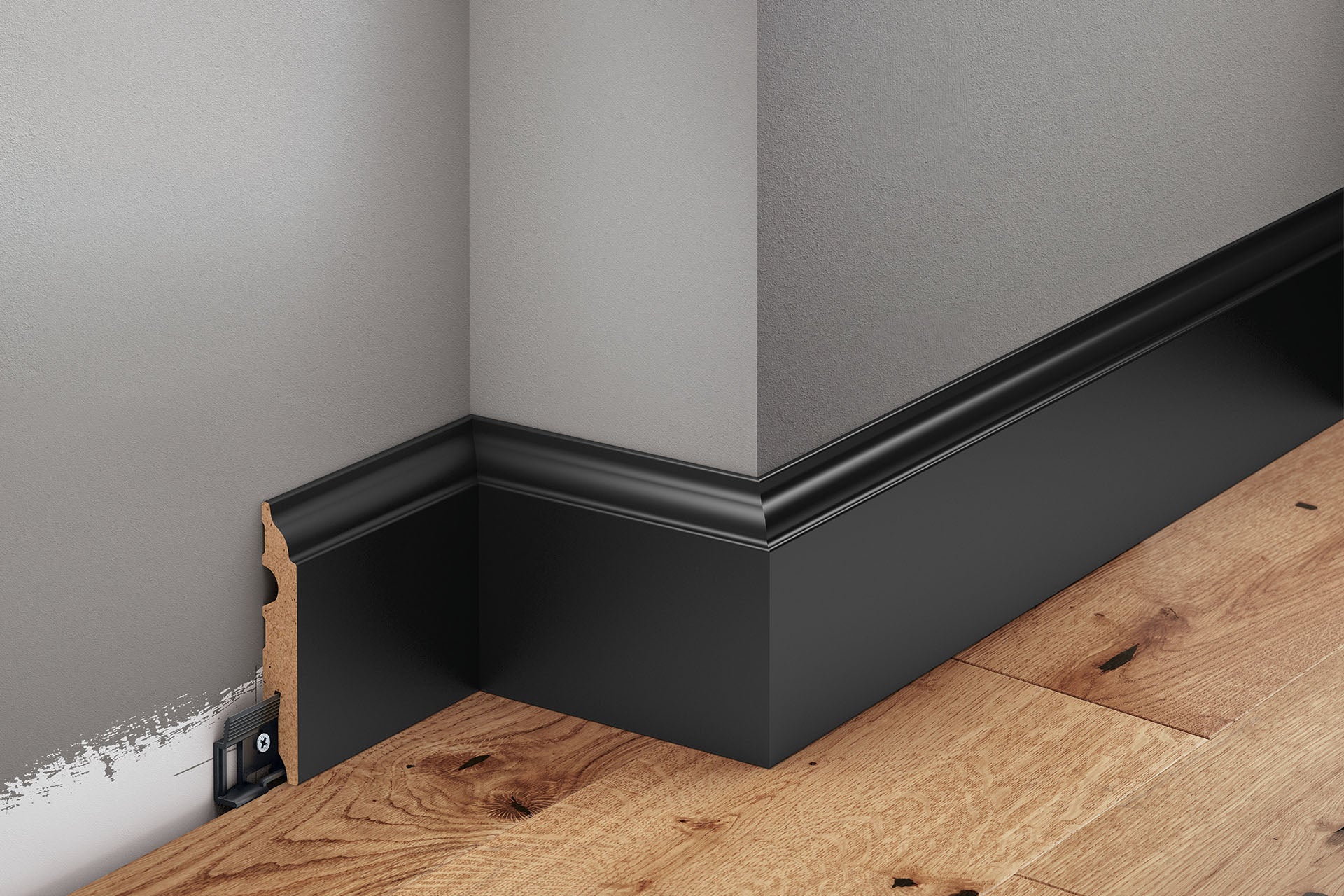 Listwa przypodłogowa dekoracyjna MDF 82x13mm Cezar Czarny RAL9005 lakier półmat 2,20m - Image 3
