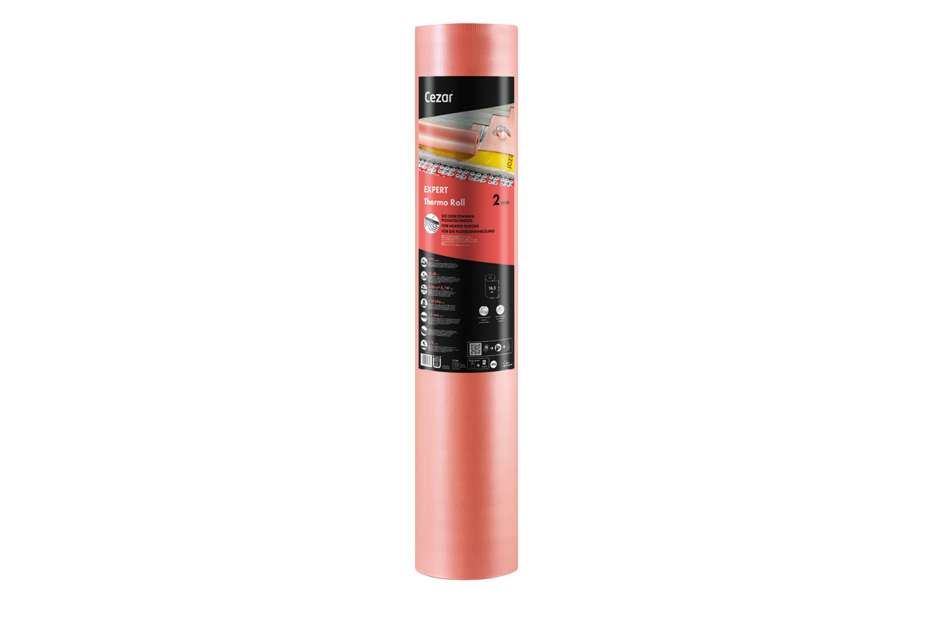 Podkład pod panele Cezar EXPERT THERMO gr. 2,0mm Pomarańczowy 1rolka=16,5m2