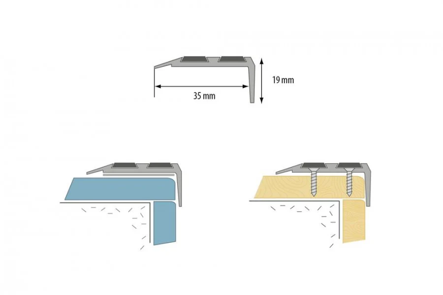 Profil schodowy aluminiowy szeroki 35x19,5mm nakładką wąską Cezar Złoty Mat 2,70m - Image 2