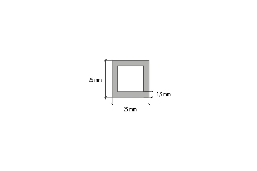 Rura czterokątna aluminium anoda 25x25x1,5mm 2m Srebrna - Image 2